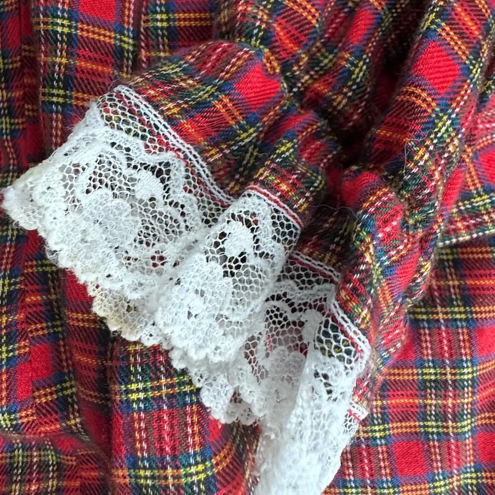 VTG Girls Prairie Dress Cottagecore Sz 5 Red Scottish Christmas Costume